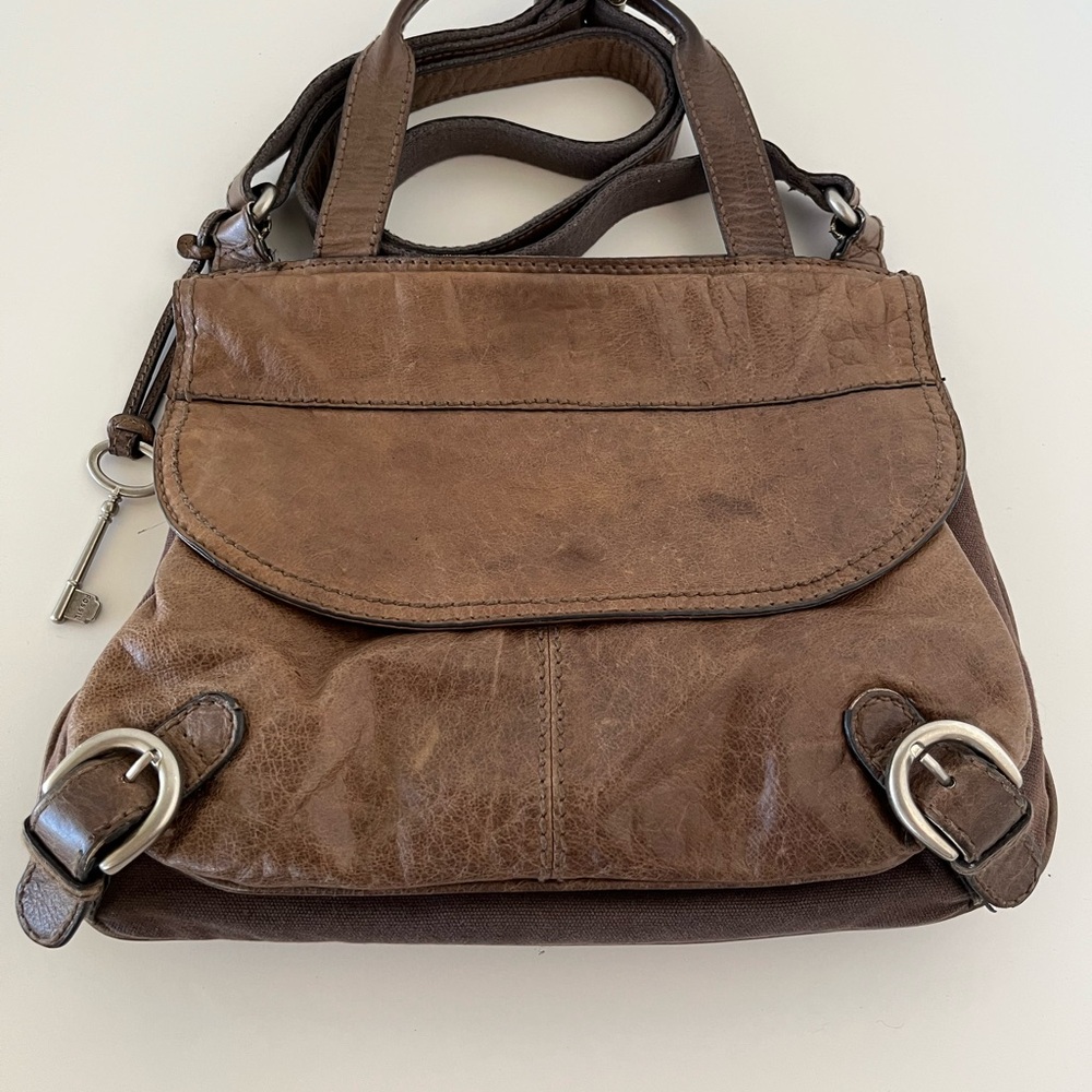Fossil Brown Crossbody Bag with Buckle Details